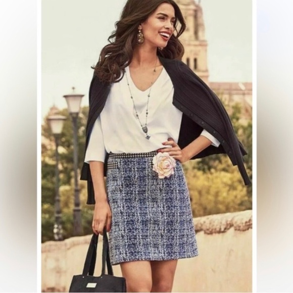 CABI Renia Club 21 blue/black tweed skirt size 6 - Picture 4 of 12